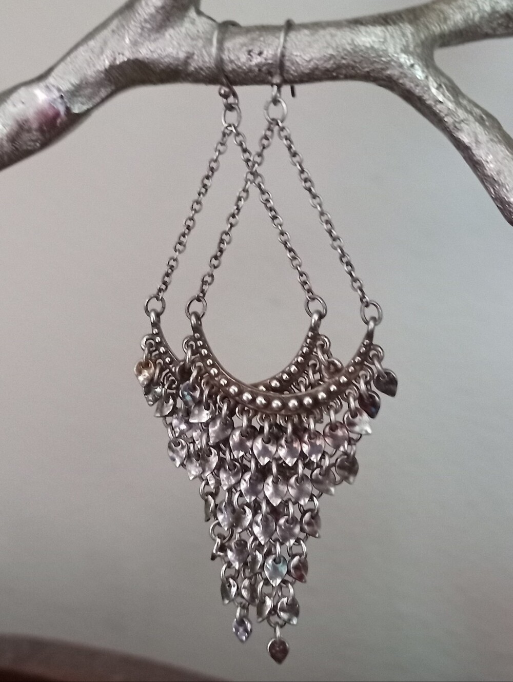 Chainmaille Chandelier Silver Earrings - 1980s Vintage BOHO